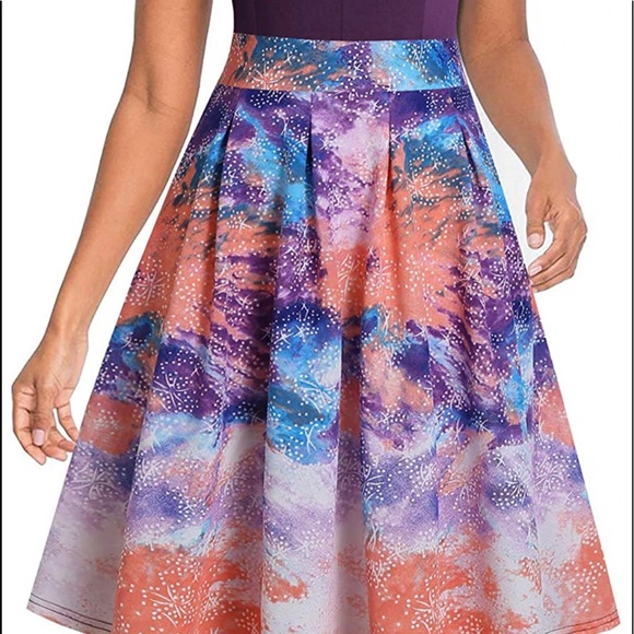 VINTAGE Style print flared print A-Line swing dress with pockets. SIZE: XL - Picture 2 of 8